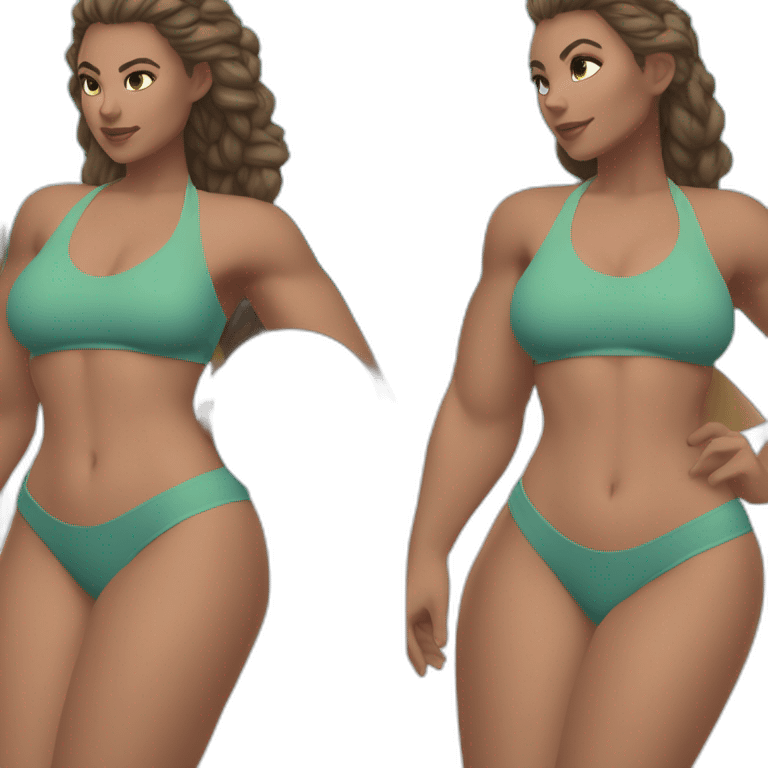 Slim-thicc Caucasian woman bikini superhero pose (beach body) lower body emoji