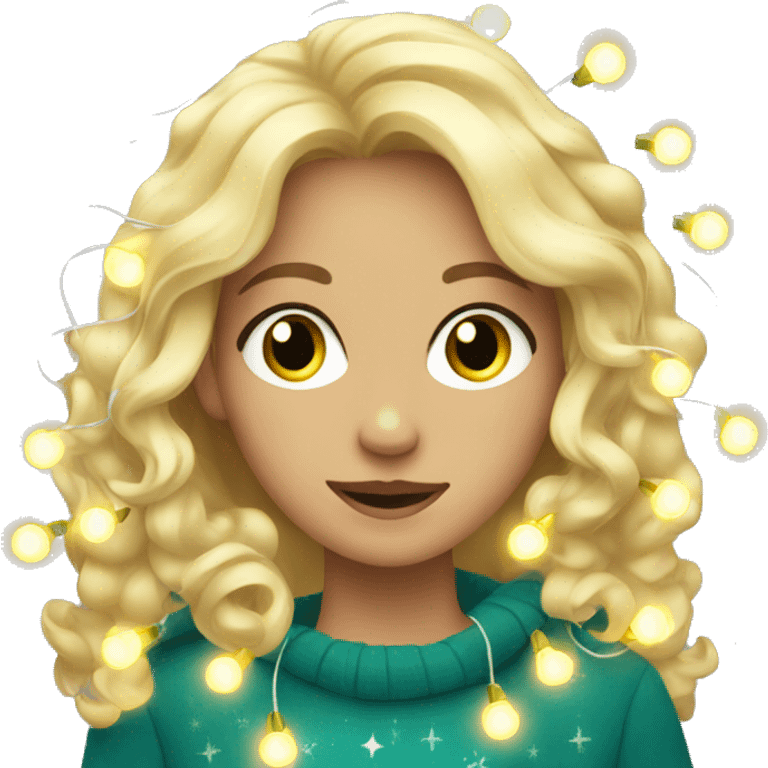 Blonde girl with Christmas lights emoji