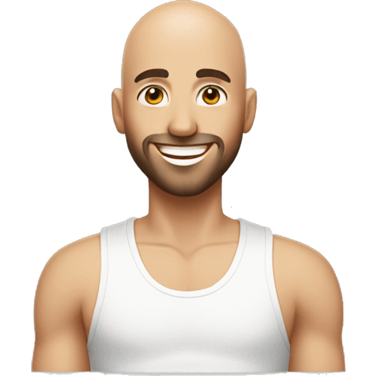 30y/o guy with bald head with smile on his face and white tank top as cloth  emoji