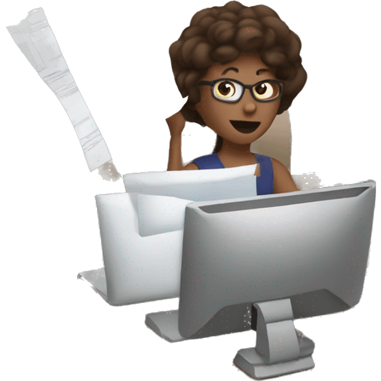 woman with multiple arms filling out paperwork and working on a computer emoji