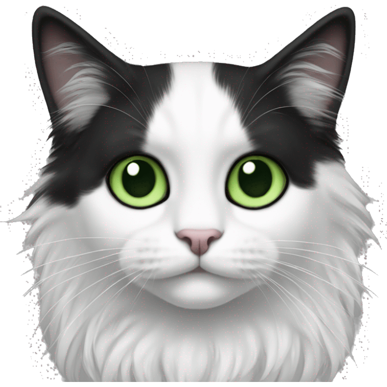 black and white cat long haired green eyes emoji