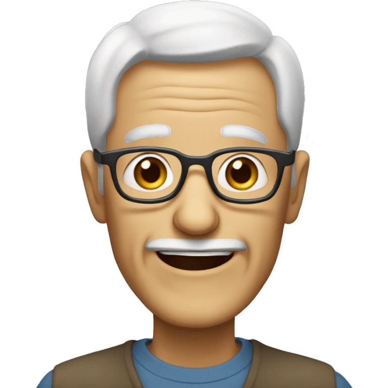 an elderly man smiling without a mustache and glasses emoji