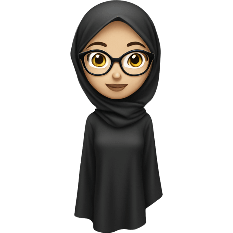 Light skinned girl wearing a black hijab with white glasses emoji