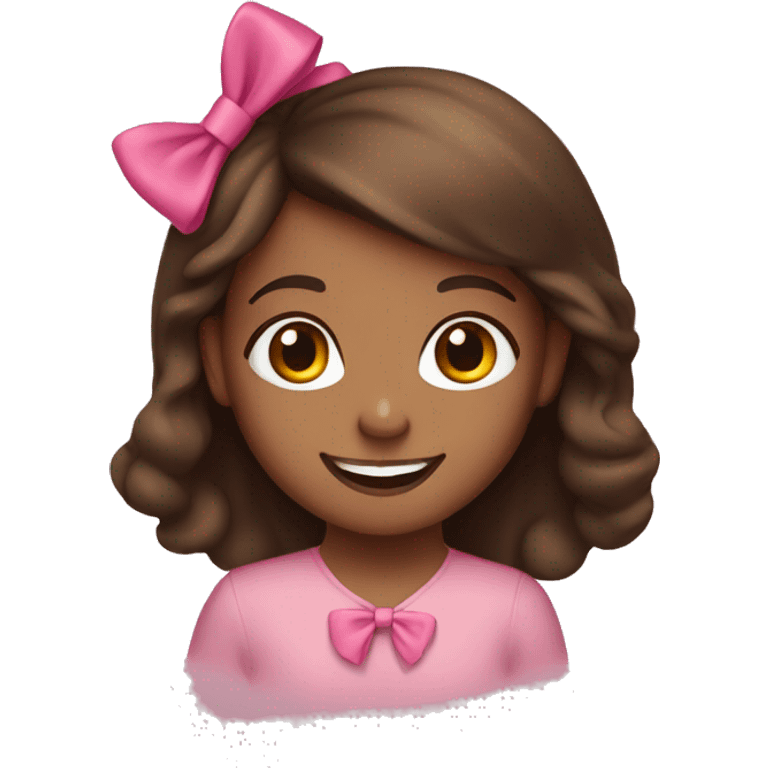 Brown girl smiling with a small pink bow on her brown hair. emoji