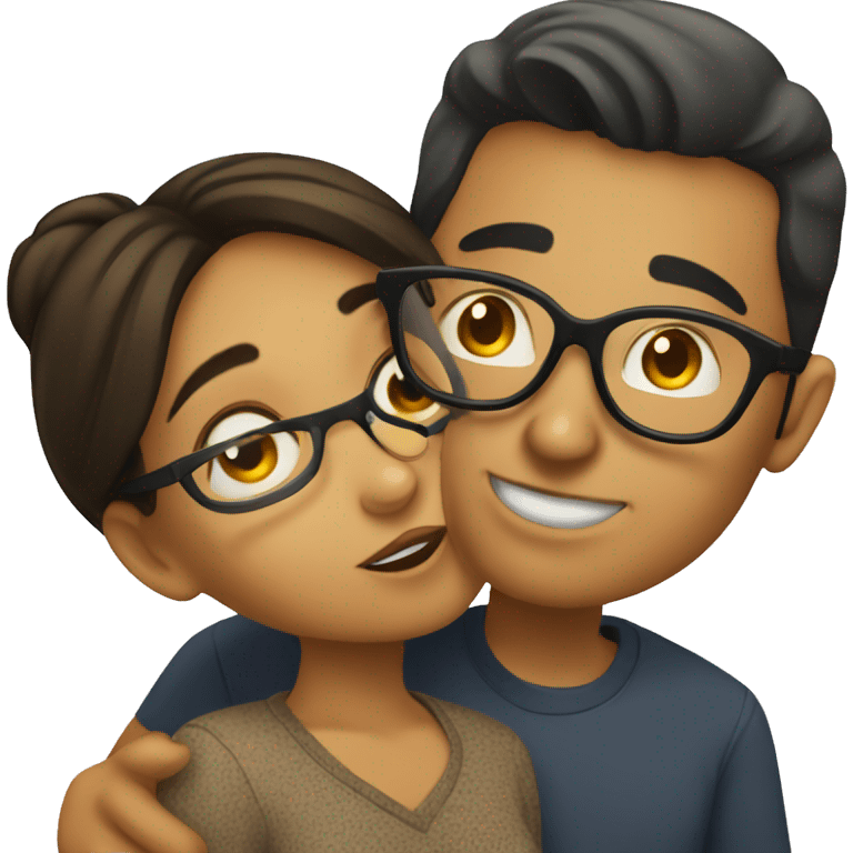 light hispanic guy wearing glasses kissing a light hispanic girl in the cheek  emoji