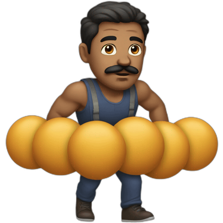 Man with mustache strenuously carrying heavy balls emoji