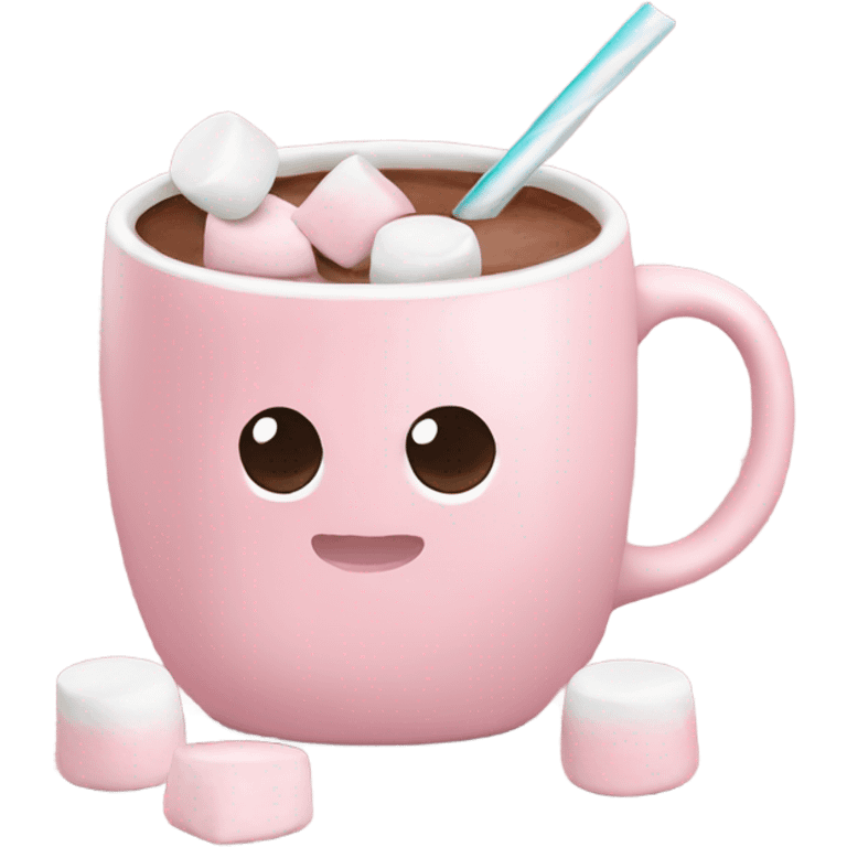 Light Pink mug of hot chocolate with marshmallows  emoji