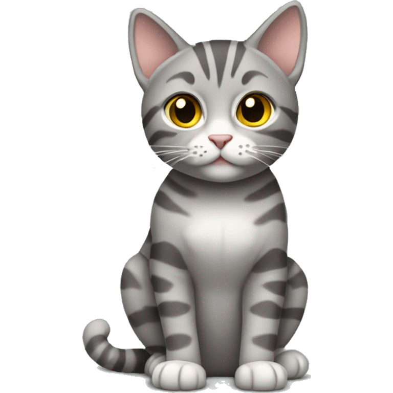 Grey tabby cat full body sitting emoji