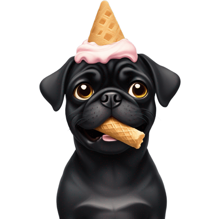 Black pug eating icecream emoji