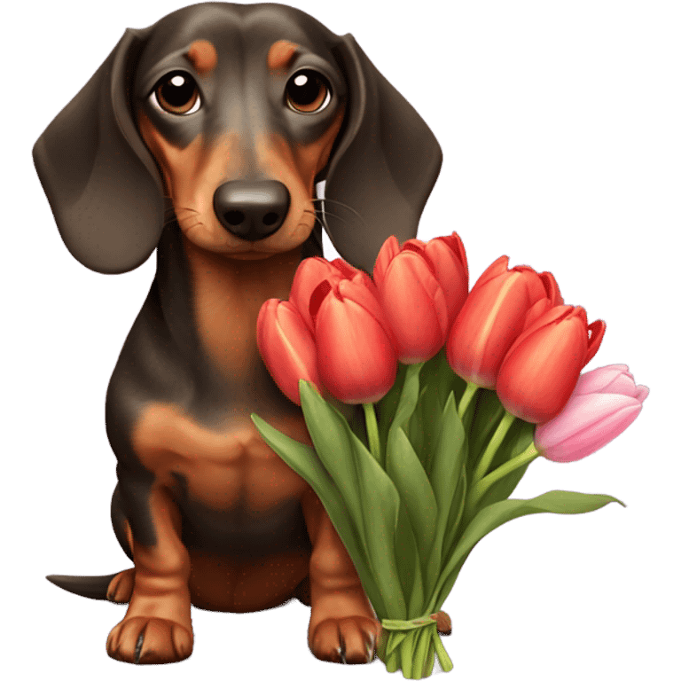 Dachshund holding tulips  emoji