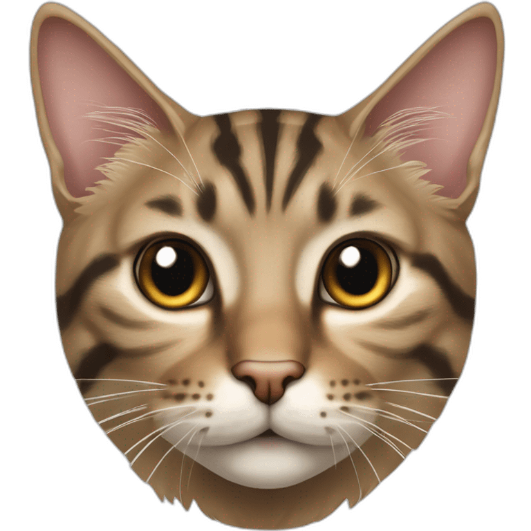 Cat Breed Tabby Ears Slightly pointed and sharp in shape Eyes Large and intense, with a strong gaze Whiskers Very long Chin Sharp with distinct lines emoji