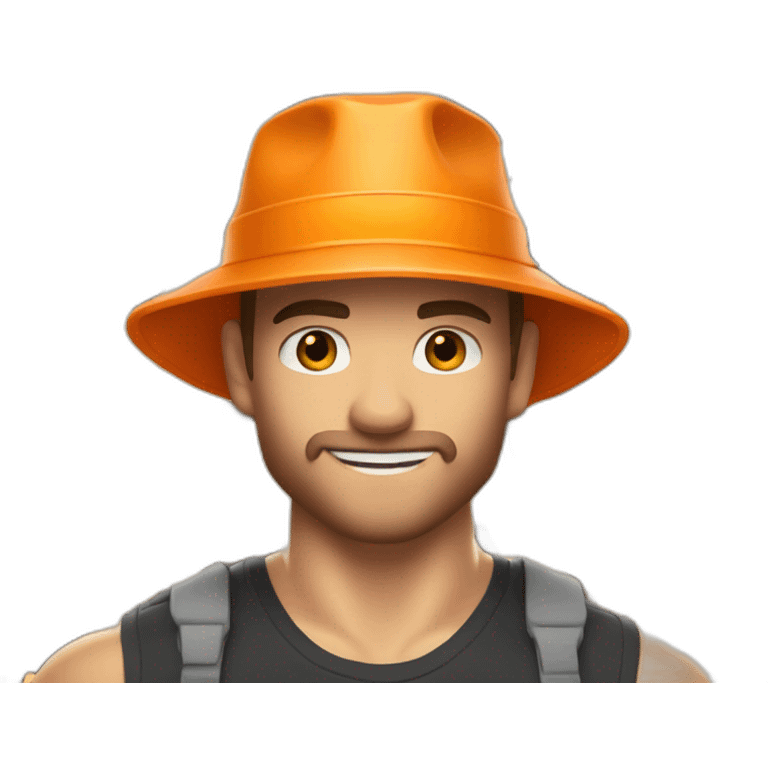 muscled caucasian man wearing a orange bucket hat and holding a honey badger emoji