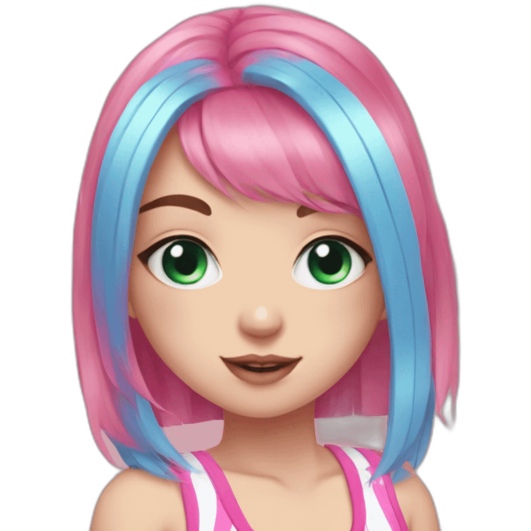 egirl blue eyes pink hair with swim suit watermelon emoji