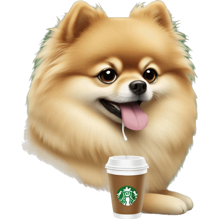 Pomeranian drinking Starbucks  emoji