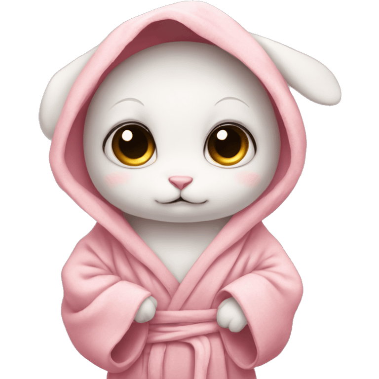 sad portait of adorable baby rabbit in big bathrobe and big cute eyes emoji