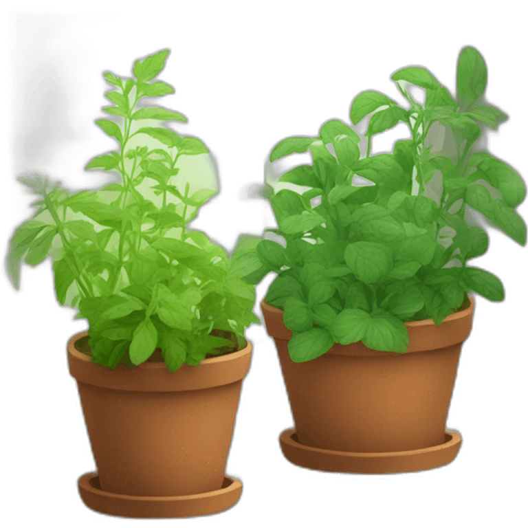 Create a lush herb garden with various herbs glowing, on a sunny windowsill." emoji