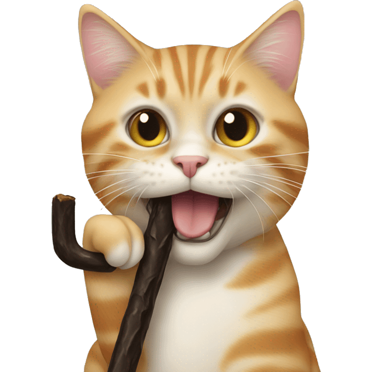 Cat eating a thick dark stick emoji