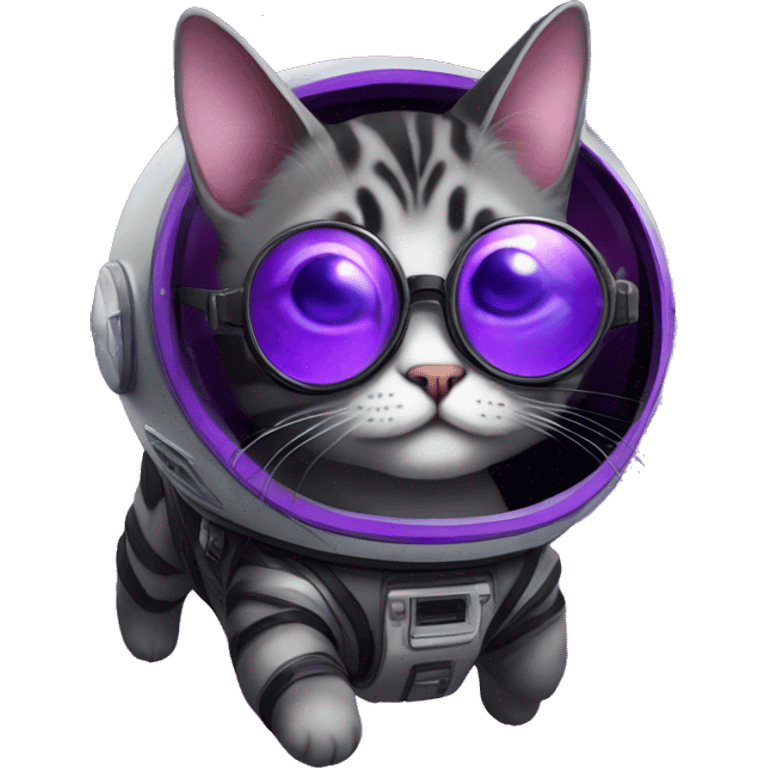 Cute purple hoverpetcat in space in a space ship with cool black glasses on emoji