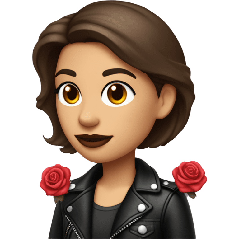 personnage brune au cheveux au carré sur une harley davinson avec une rose rouge emoji