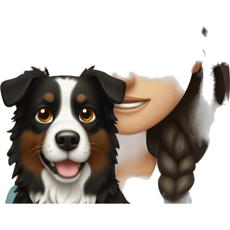 Brunette girl holding border collie  emoji