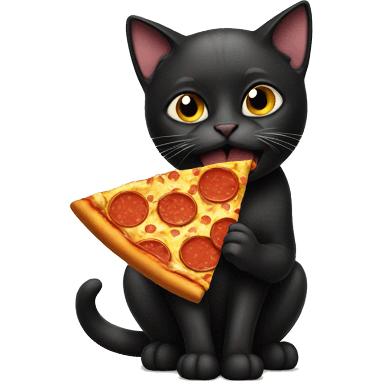 Black cat eating a pizza emoji