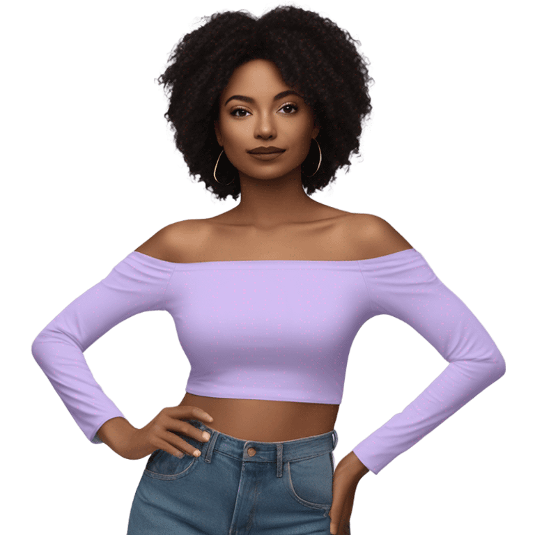 Realistic Lilac off shoulder Long sleeve flowy crop top, isolated emoji