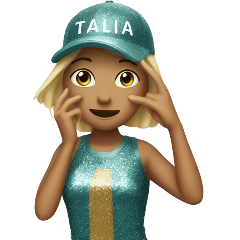 Girl with italia glittercap doing a dab emoji