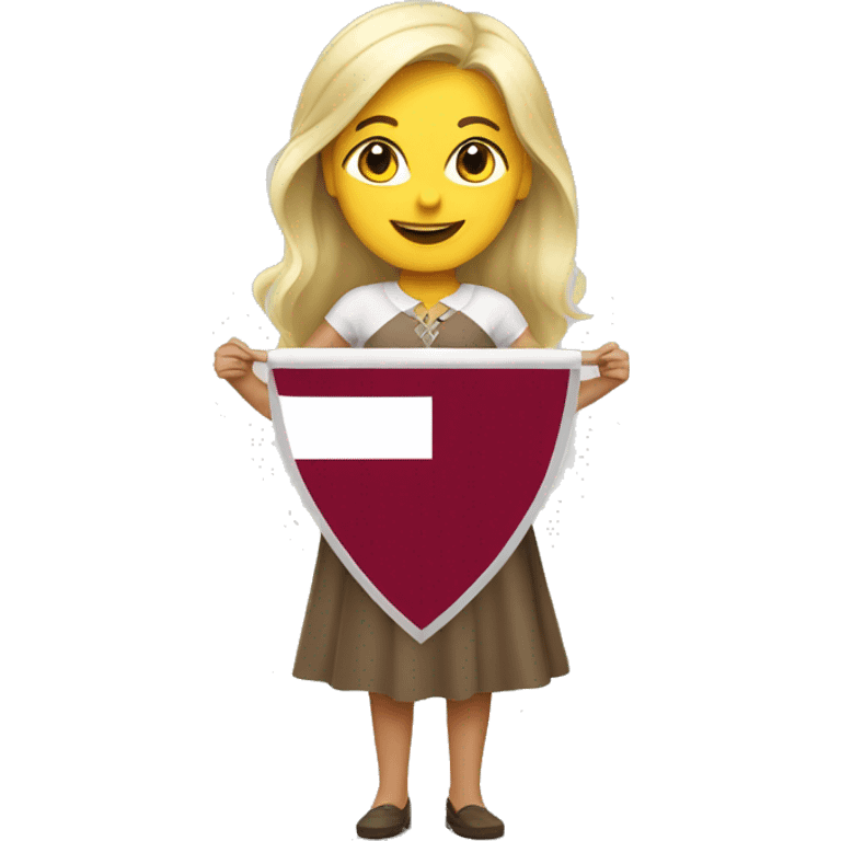 Happy blonde woman with a flag of Latvia emoji