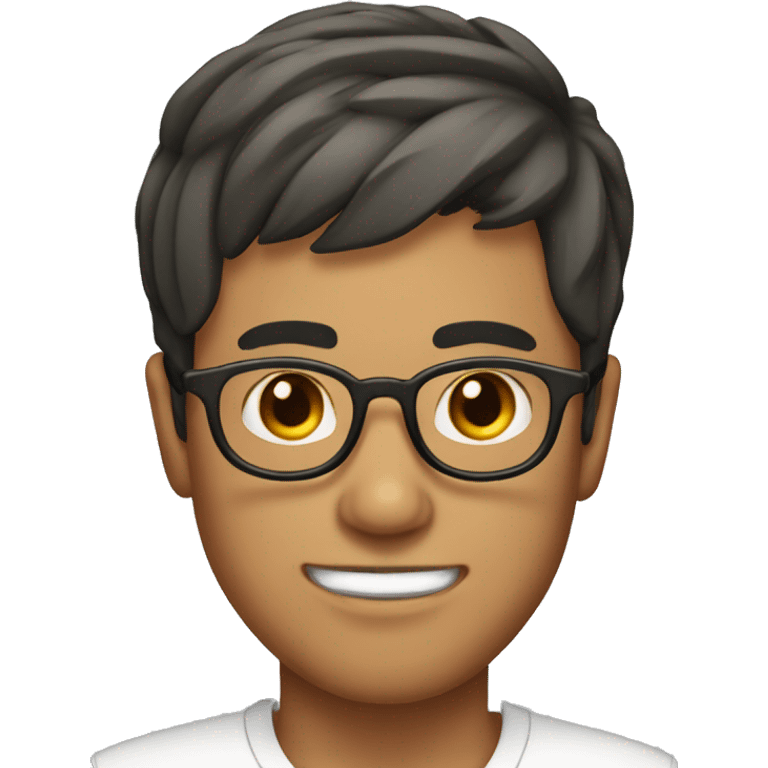 male, olive skin, short korean mid part hair, round glasses, trimmed beard emoji