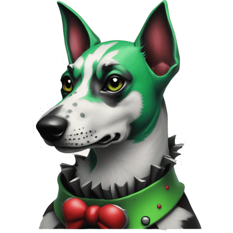 Edgy Punk dog spiked collar tattoos Green gray black red punk dog Harley Quinn as a dog mime clown harlequin facepaint tattoos punk lurcher surrealism  emoji