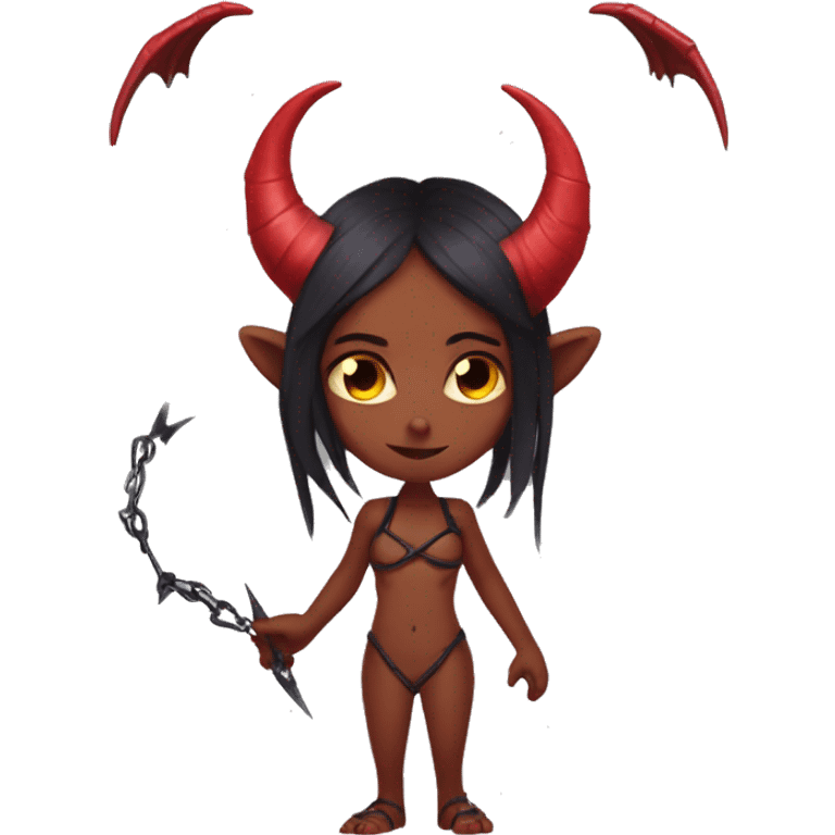 Meru the red skin succubus with horns and wings and a barbed wire halo emoji