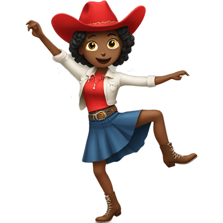 A girl in a red cowboy hat and skirt doing a high high kick emoji