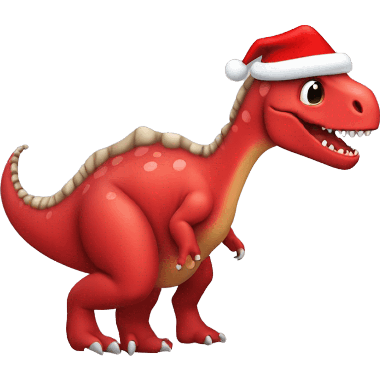 red ￼dinosaur with a christmas hat on  emoji