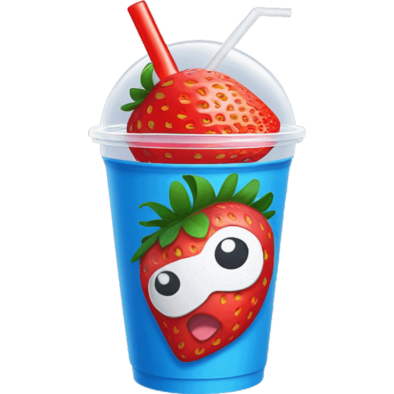 A strawberry redbull with a straw in a plastic cup emoji