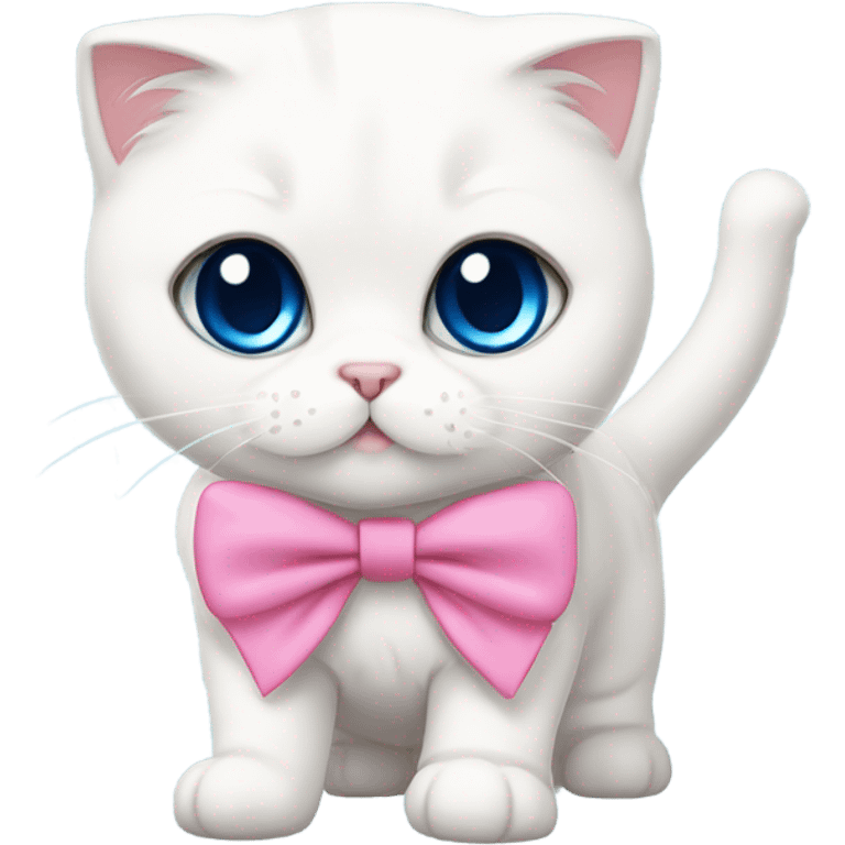 White Scottish fold with blue eyes and pink bow emoji