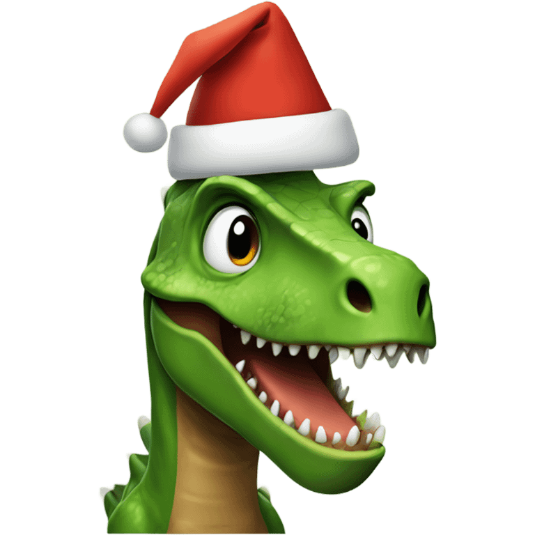 annoying dinosaur with christmas hat emoji