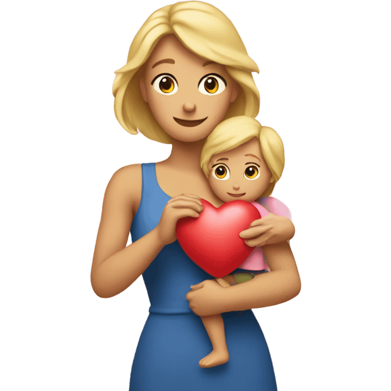 Blonde Mother holds her  big heart in her arm emoji