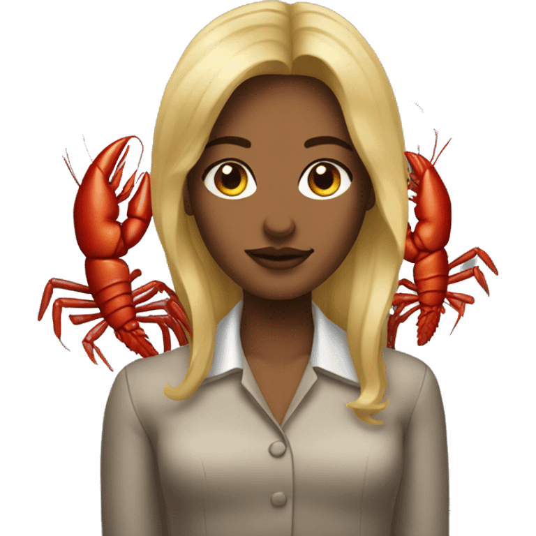 Woman with dirty blonde hair face on a crawfish emoji