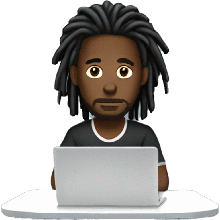 Black-guy-with-dreads-wearing-black-trackstuit-sitting-down-on-chair facing-foward-focused-on-laptop-computer- emoji