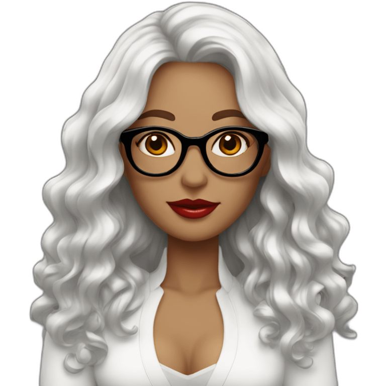 Woman; white; round white glasses; dark redhead; long leigh hair; wave hair; red lips emoji