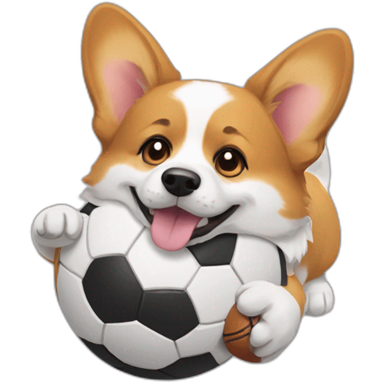 A corgi playing with the ball emoji