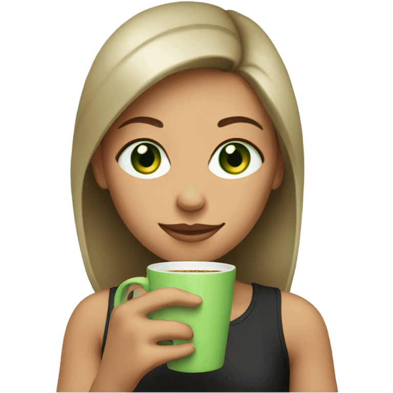 girl with green eyes drinking coffee  emoji