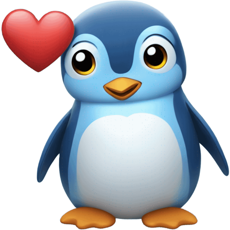 Blue penguin holding a heart. He has a little fluff on his head  emoji