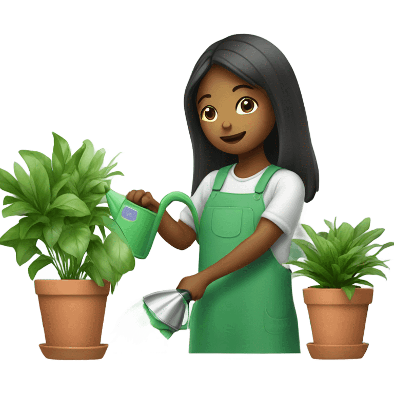 girl watering indoor plants emoji