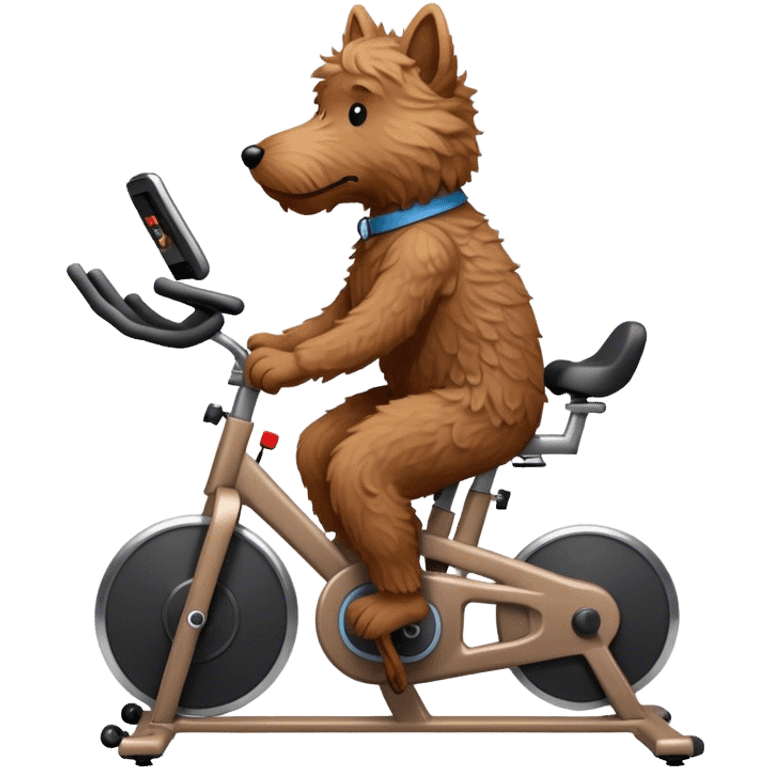 Brown doodle riding a spin bike emoji