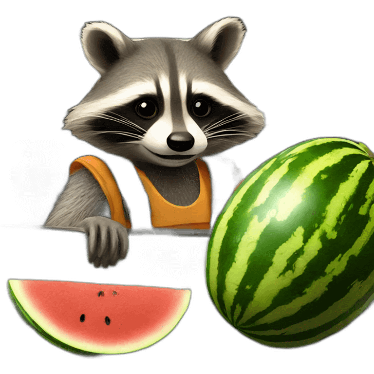 A military raccoon with a watermelon at the wheel of a car emoji