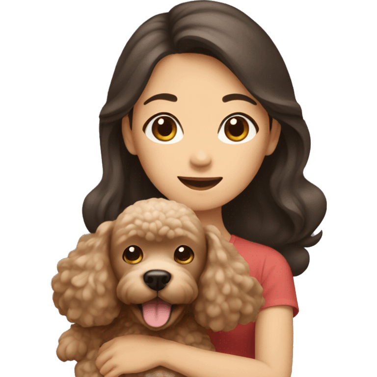 Asian girl holding brown poodle emoji