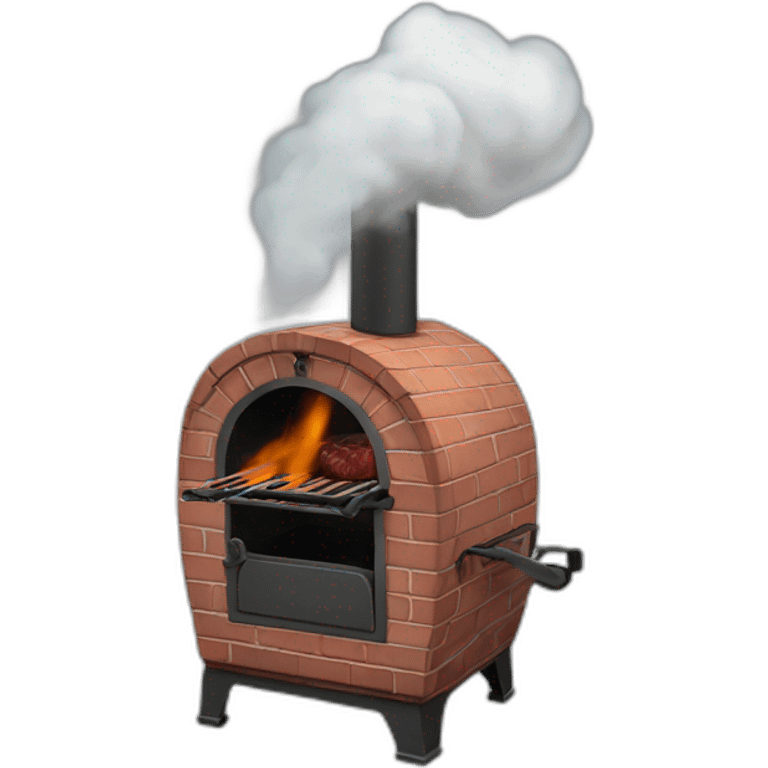 a meat smoker in the backyard billowing smoke from its chimney emoji