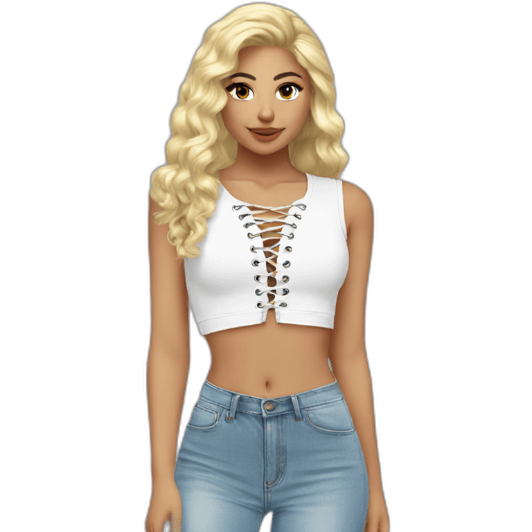 caucasian blonde plush lace up crop top emoji