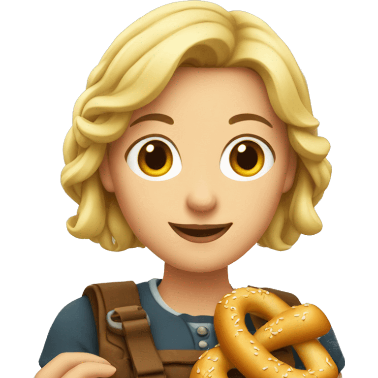 german woman holding a bretzel emoji